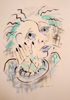 "Split-face" 2015, silkscreen and acrylic