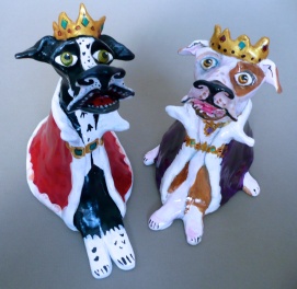 "Royalty Dogs" acrylic on clay